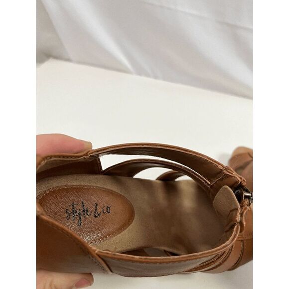 Style & Co Womens Zip up Strappy Wedge Sandals Brown Faux Leather Sz 7.5M - Picture 6 of 6